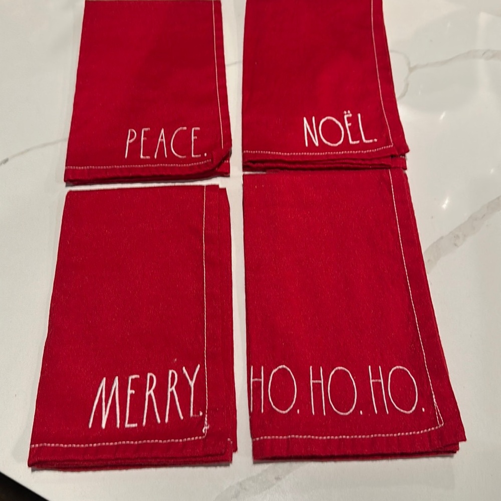 Rae Dunn RED Cloth Dinner Napkins Set Of 4 Embroidered
